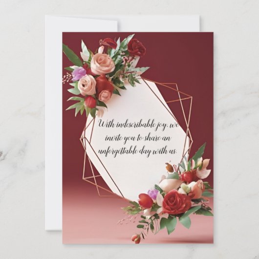 Eleganter Blush Bloral Gold Rahmen Einladung Hochz (Rückseite)