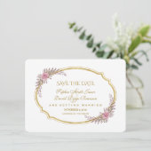 Eleganter Blush Bloral Gold Rahmen Save the Date (Stehend Vorderseite)