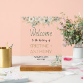Eleganter Blush Bloral Wedding Welcome Wood Block Acrylschild (Hochzeit)