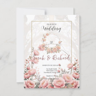 Eleganter Blush Blumengarten Romantische Hochzeit Postkarte