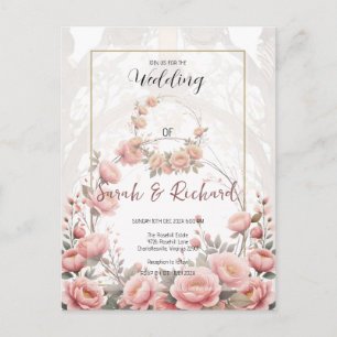 Eleganter Blush Blumengarten Romantische Hochzeit Postkarte