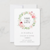 Eleganter Blush Blumenreath Save the Date Ankündigung (Vorderseite)