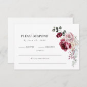 Eleganter Blush & Burgund-Bläschen-QR-Code RSVP Karte (Vorne/Hinten)