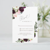 Eleganter Blush & Burgund Bloral Wedding RSVP (Stehend Vorderseite)