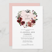 Eleganter Blush Burgundy Blumenreath Abschluss Einladung (Vorne/Hinten)