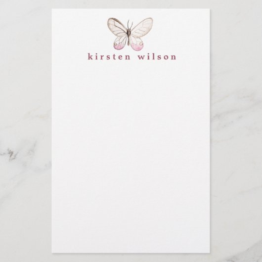 Eleganter Blush Butterfly Personalisiert Briefpapier (Vorderseite)