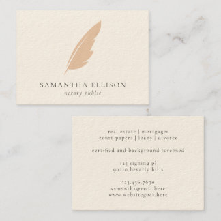 Eleganter Blush Cream Feather Quill Notary Lawyer Visitenkarte