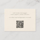 Eleganter Blush Cream Feather Quill Notary QR Code Visitenkarte (Rückseite)