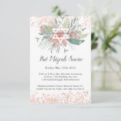 Eleganter Blush Floral Bat Mitzvah Service Begleitkarte (Stehend Vorderseite)