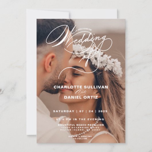 Eleganter Blush floral Boho die Hochzeit von Foto Einladung (Vorderseite)