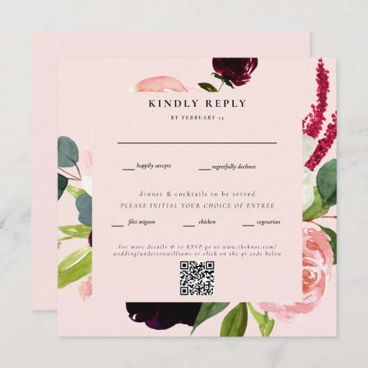 Eleganter Blush Floral Square Wedding QR Code UAWG (Vorne/Hinten)