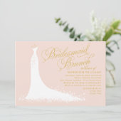 Eleganter Blush Gold Wedding Gown Bridesmaid Brunc Einladung (Stehend Vorderseite)