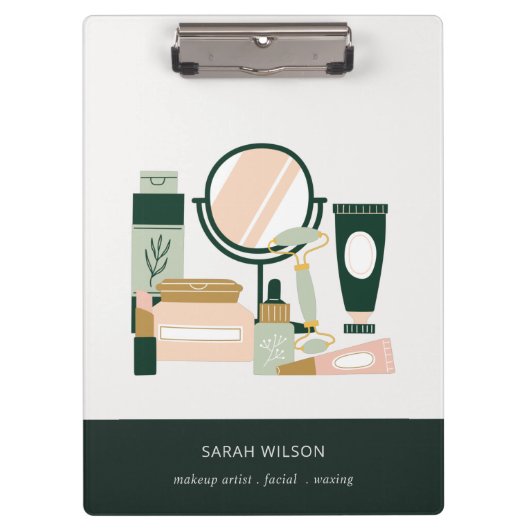 Eleganter Blush Green Makeup Artist Cosmologe Klemmbrett (Vorderseite)