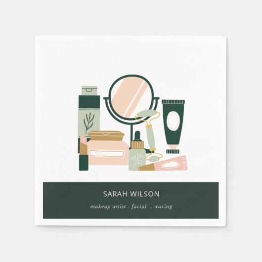 Eleganter Blush Green Makeup Artist Cosmologe Serviette (Vorderseite)