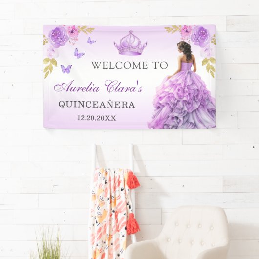 Eleganter Blush Lila Blütenpracht Quinceñera Gebur Banner (Insitu)