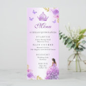 Eleganter Blush Lila Blütenpracht Quinceñera Gebur Menükarte (Stehend Vorderseite)