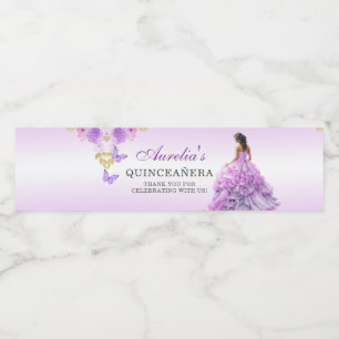Eleganter Blush Lila Blütenpracht Quinceñera Gebur Wasserflaschenetikett
