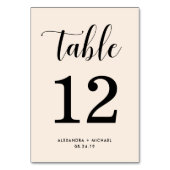 Eleganter Blush mit schwarzer Typografie Tischnummer (Vorderseite)