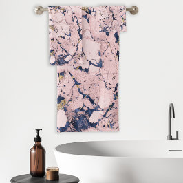 Eleganter Blush Navy Gold Marmor Badhandtuch Set