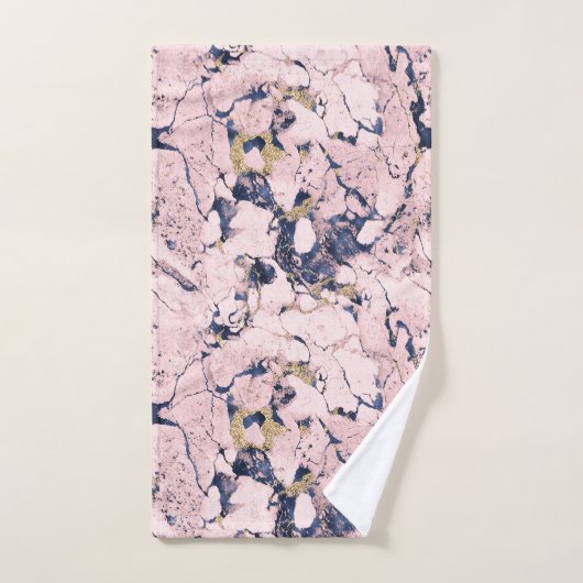 Eleganter Blush Navy Gold Marmor Badhandtuch Set (Handtuch)