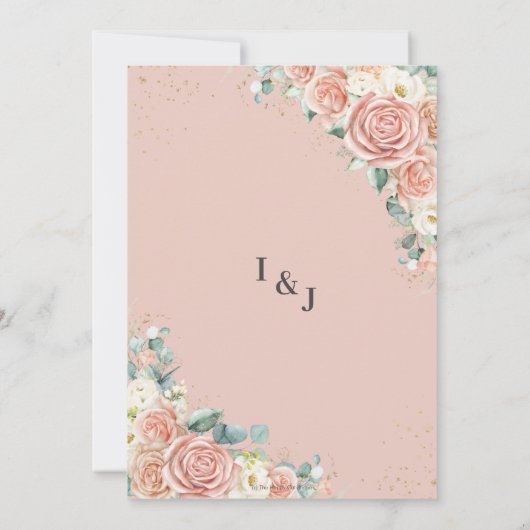 Eleganter Blush Peach Elfenbeinblume Rose Hochzeit Einladung (Rückseite)