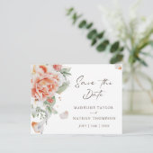 Eleganter Blush Peach Floral Save the Date Postkarte (Stehend Vorderseite)
