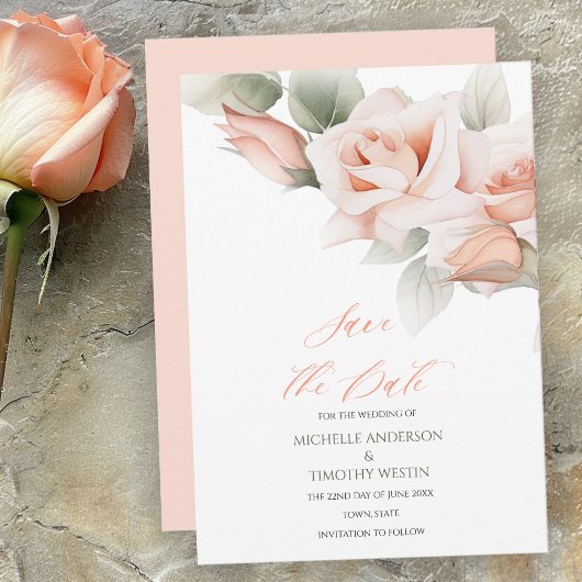 Eleganter Blush Peach Wassercolor Save The Date