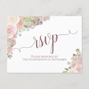 Eleganter Blush Pink Aquarell Blumenzwiebeln RSVP Postkarte