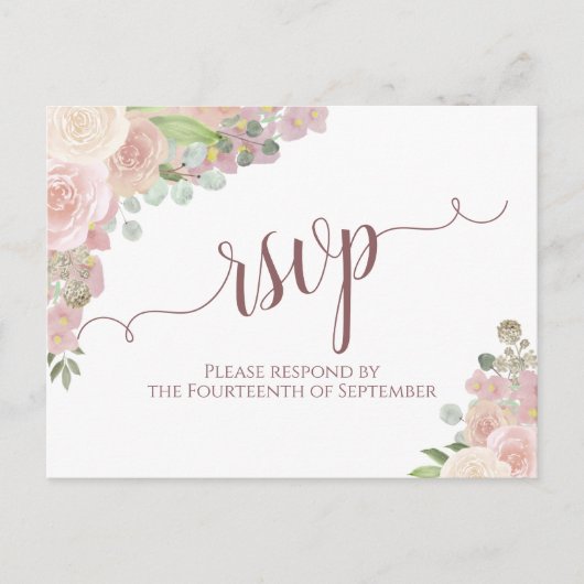 Eleganter Blush Pink Aquarell Blumenzwiebeln RSVP Postkarte (Vorderseite)