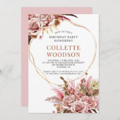 Eleganter Blush Pink Aquarellfarben Geburt Einladung (Vorne/Hinten)