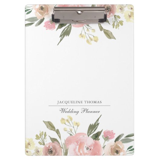 Eleganter Blush Pink Bläserner Hochzeitsplaner Klemmbrett (Vorderseite)