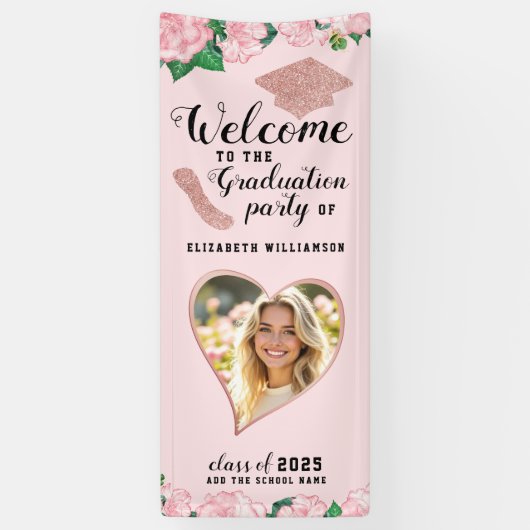 Eleganter Blush Pink Blumen Abschluss Willkommen Banner (Vertikal)
