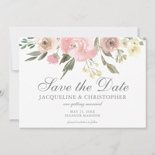 Eleganter Blush Pink Blumengarten Sommergarten Save The Date (Vorderseite)