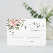 Eleganter Blush Pink Botanische Hochzeit RSVP Karte (Stehend Vorderseite)