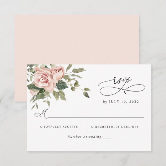 Eleganter Blush Pink Botanische Hochzeit RSVP Karte (Vorne/Hinten)