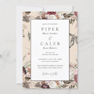 Eleganter Blush Pink Burgund Bläserner Hochzeitsem Einladung