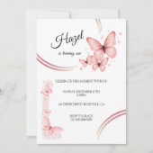 Eleganter Blush Pink Butterfly Bläserner Geburtsta Einladung (Vorderseite)