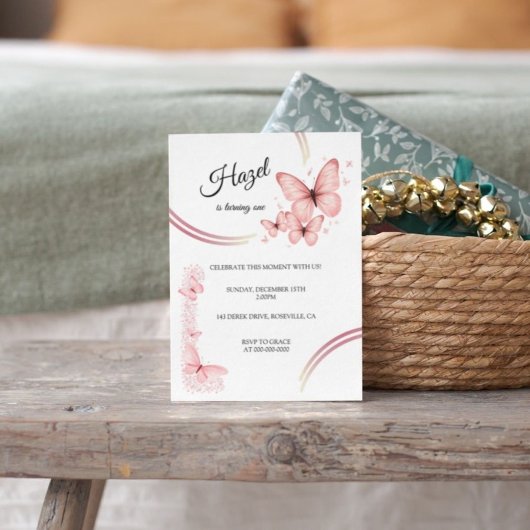 Eleganter Blush Pink Butterfly Bläserner Geburtsta Einladung