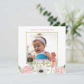 Eleganter Blush Pink Floral Frame Baby 1. Geburtst Einladung (Stehend Vorderseite)