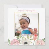 Eleganter Blush Pink Floral Frame Baby 1. Geburtst Einladung (Vorderseite)