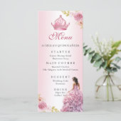 Eleganter Blush Pink Floral Quinceañera Geburtstag Menükarte (Stehend Vorderseite)