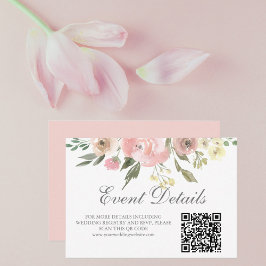 Eleganter Blush Pink Floral Wedding Details QR Cod RSVP Karte