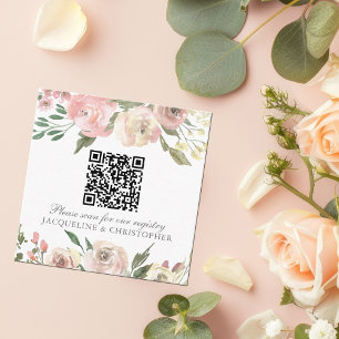 Eleganter Blush Pink Floral Wedding Registry QR Co Begleitkarte