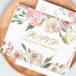 Eleganter Blush Pink Gold Floral Wedding RSVP Postkarte