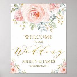 Eleganter Blush Pink Gold Wedding Willkommen Poster