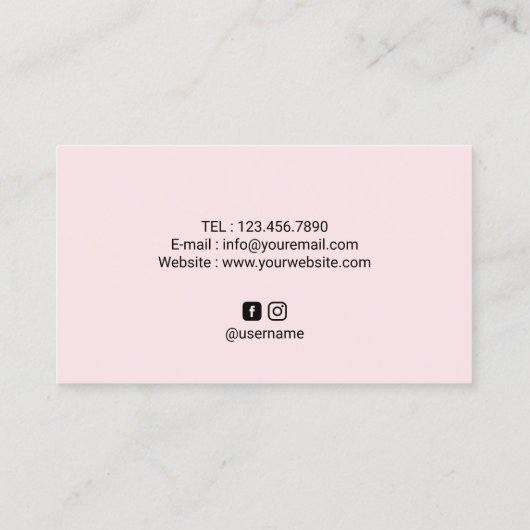 Eleganter Blush Pink Lashes & Brows Beauty Salon Visitenkarte (Rückseite)