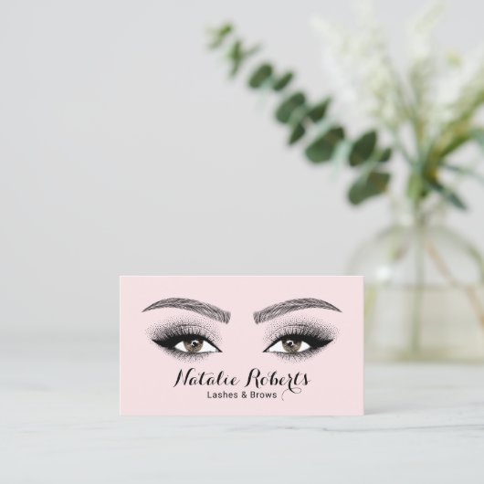 Eleganter Blush Pink Lashes & Brows Beauty Salon Visitenkarte (Stehend Vorderseite)