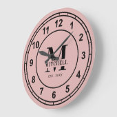 Eleganter Blush Pink Monogram, benutzerdefinierter Große Wanduhr (Winkel)