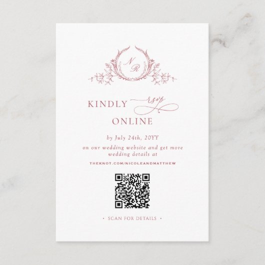 Eleganter Blush Pink Monogram UAWG Online QR Code Begleitkarte (Vorderseite)