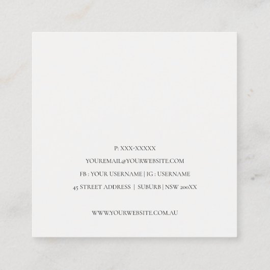 Eleganter Blush Pink Needle Wasserfarbe Blumenmata Quadratische Visitenkarte (Rückseite)